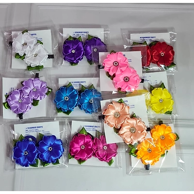 Pretty looking heart shaped ribbon flowers hair clips
