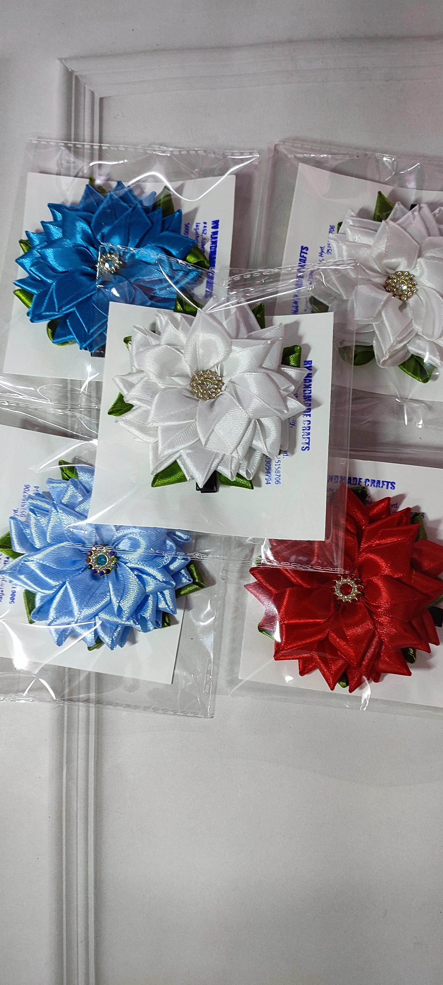 Narrow ribbon flower hair clip (Single Piece)-4