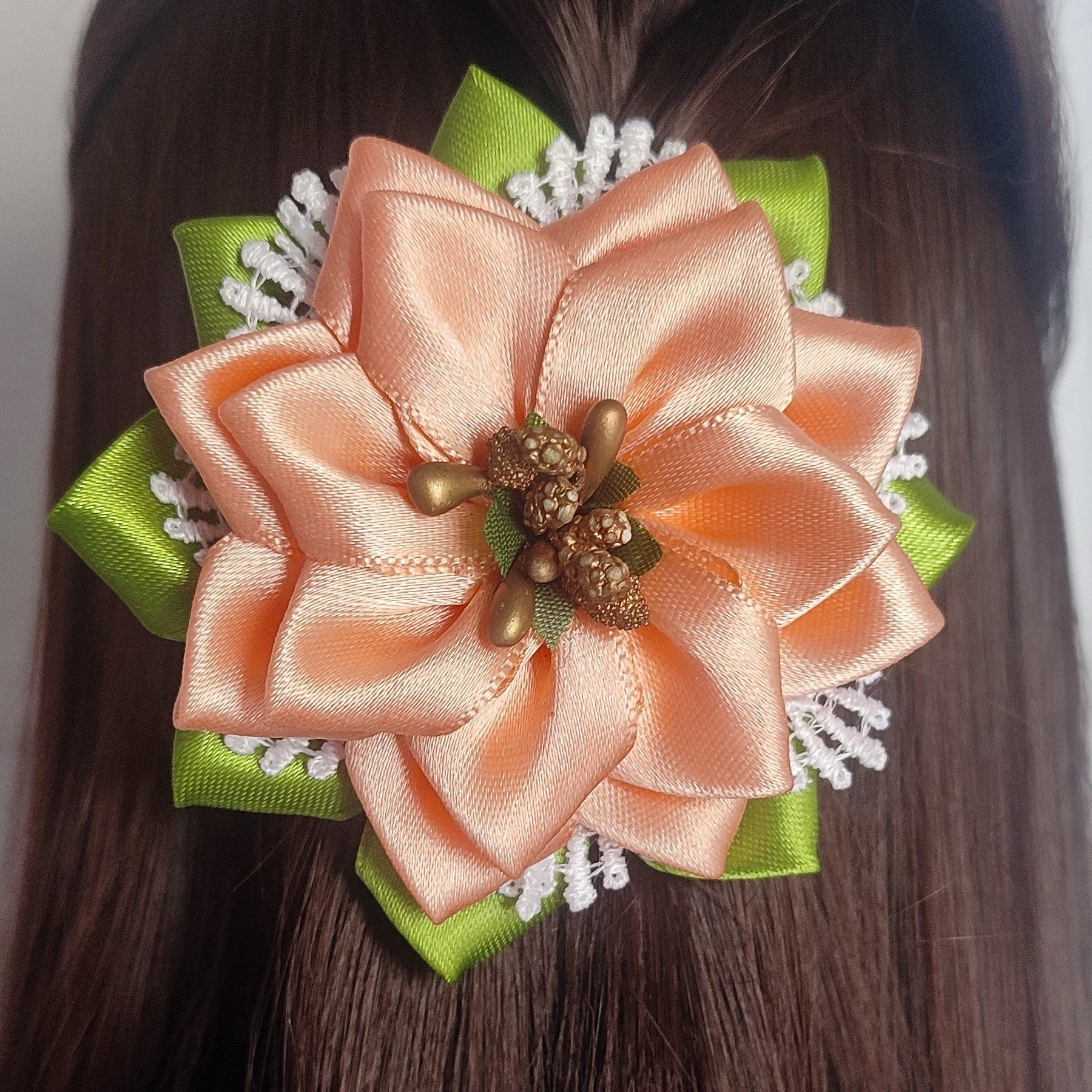 Attractive Sun Flower shaped Satin Ribbon Hair Clip (Single Piece)-1