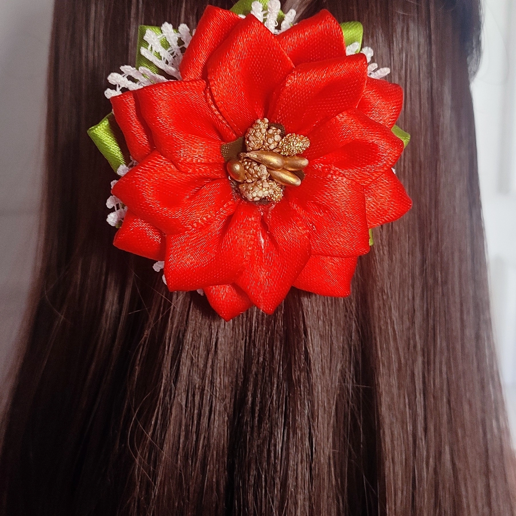 Attractive Sun Flower shaped Satin Ribbon Hair Clip (Single Piece)-2