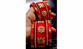Adorable customized Silk Thread Bangles with Kundan Work( set of 10 bangles)