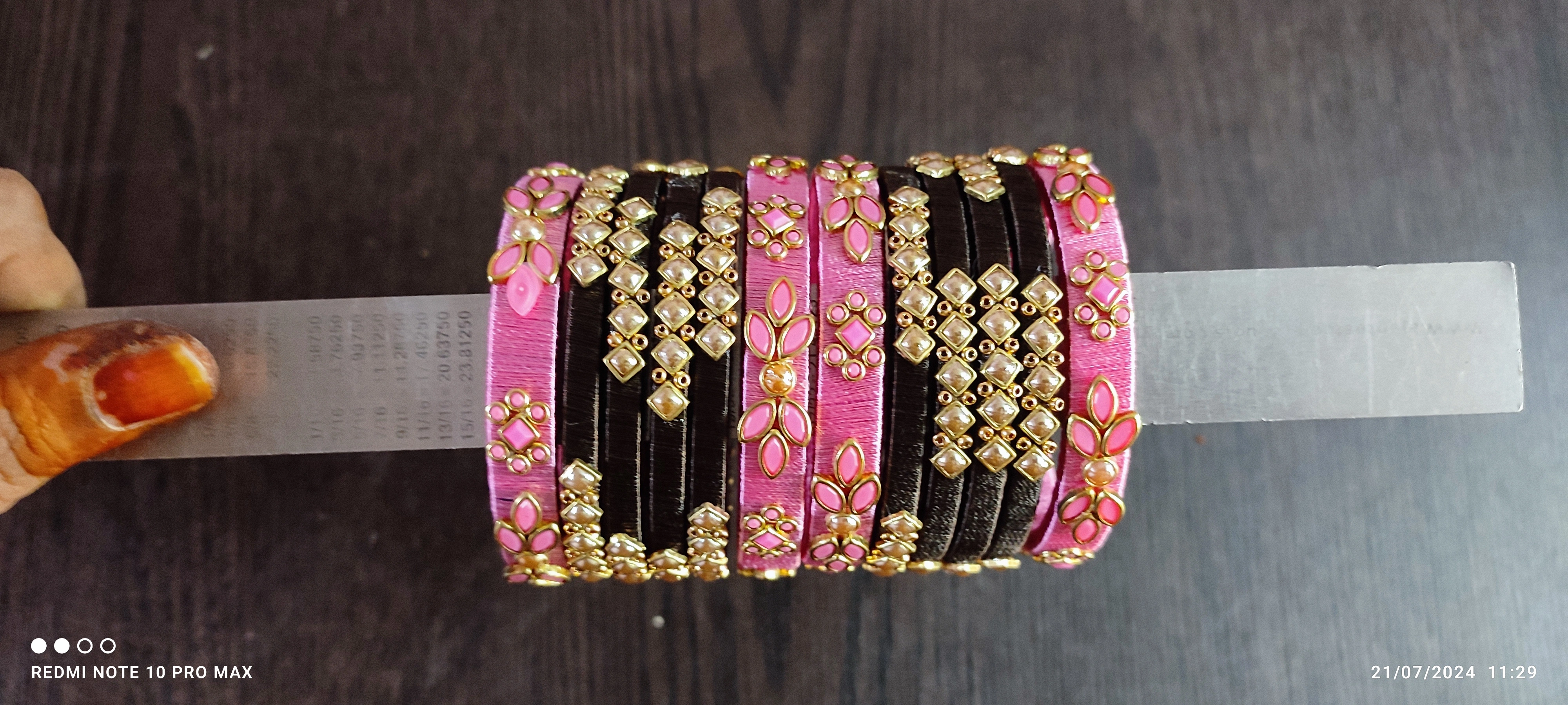 Grand Looking handmade Silk Thread Bangles with Kundan Work (set of 12 bangles)-12624362