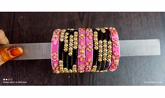 Grand Looking handmade Silk Thread Bangles with Kundan Work (set of 12 bangles)