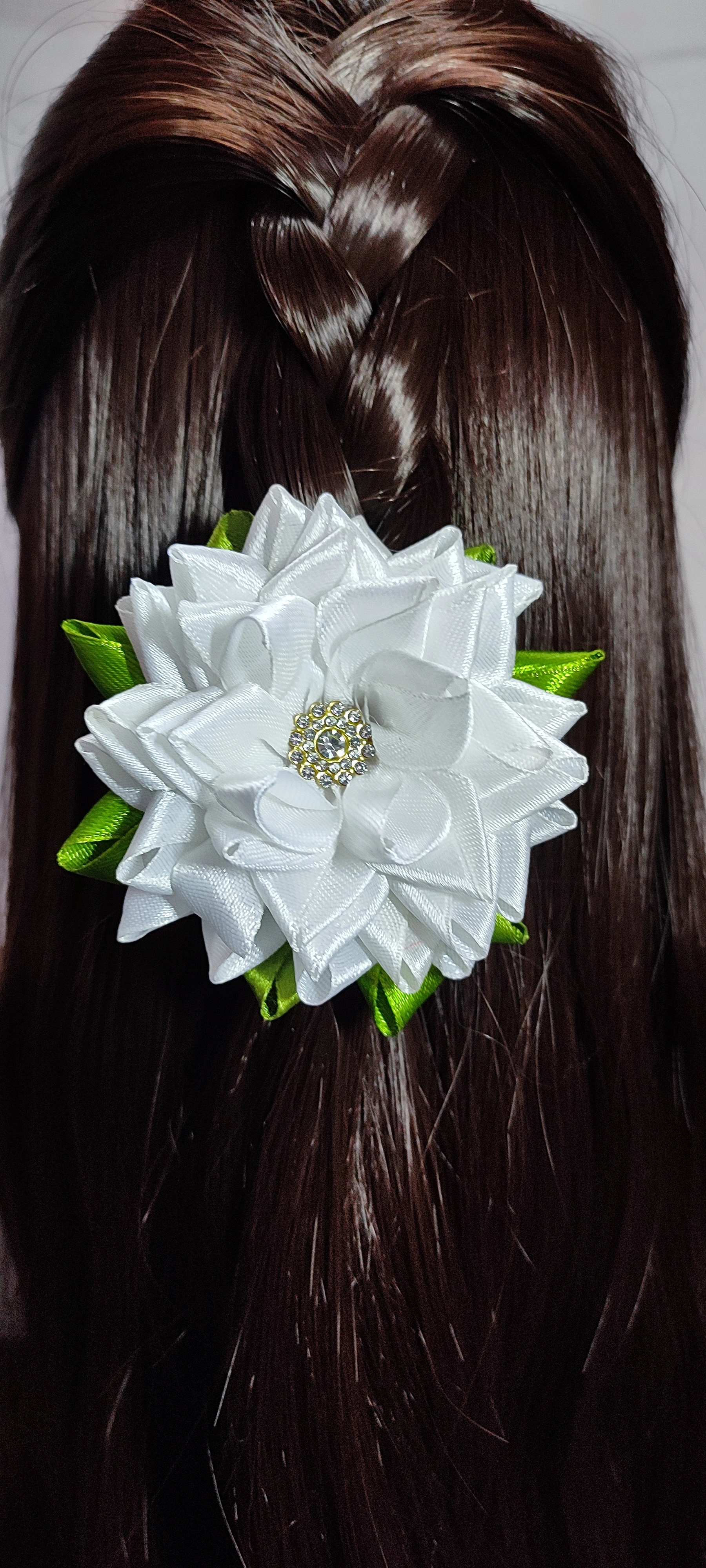 Narrow ribbon flower hair clip (Single Piece)-3