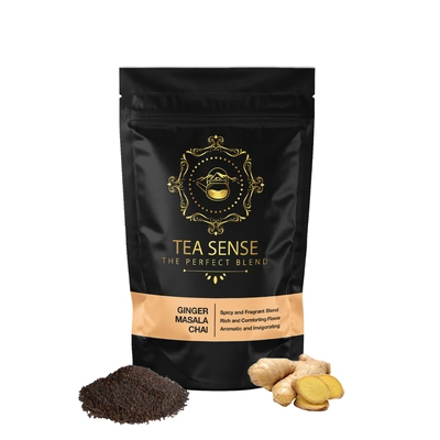 Tea Sense Ginger Masala Chai | 200g Loose Tea | Spicy and Healthy Blend | CTC Tea, Dried Ginger, Black Pepper | Aromatic and Traditional | Strong Flavour | 80+ Cups