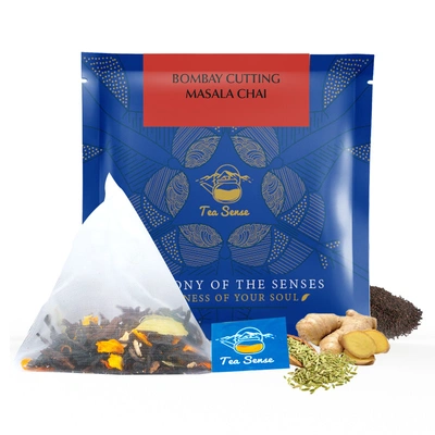 Tea Sense Bombay Cutting Masala Chai | 15 Pc Pyramid Tea Bags | Authentic Kadak Blend | CTC Tea, Cardamom, Fennel, Dried Ginger, Black Pepper
