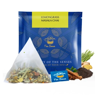 Tea Sense Lemongrass Masala Chai | 15 Pc Pyramid Tea Bags | Zesty Spicy Blend | Ginger, Cardamom, Clove, Cinnamon, Nutmeg, Black Pepper | Healthy Light