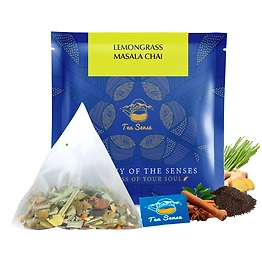 Tea Sense Lemongrass Masala Chai | 15 Pc Pyramid Tea Bags | Zesty Spicy Blend | Ginger, Cardamom, Clove, Cinnamon, Nutmeg, Black Pepper | Healthy Light