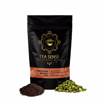 tea sense cardamom masala chai | 200g loose tea | aromatic kadak blend | ctc tea, real cardamom | 80+ cups