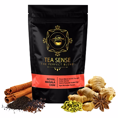tea sense royal masala chai | 200g loose tea | kadak | ctc tea, ginger, cardamom, clove, cinnamon, black pepper, star anise | 80+ cups
