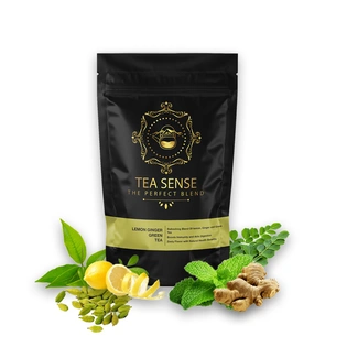 TEA SENSE Lemon Ginger Green Tea | Loose Leaf | 100g | Green Tea with Lemon Peels, Ginger, Spearmint, Cardamom Seeds and Moringa | Revitalising Experience