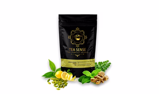 TEA SENSE Lemon Ginger Green Tea | Loose Leaf | 100g | Green Tea with Lemon Peels, Ginger, Spearmint, Cardamom Seeds and Moringa | Revitalising Experience