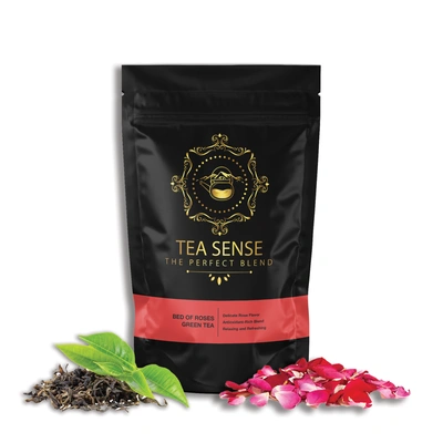 TEA SENSE Bed of Roses Green Tea | Loose Leaf | 100 g | Infused with Fragrant Rose Petals | Ideal for Relaxation and Refreshment | 50+ Cups
