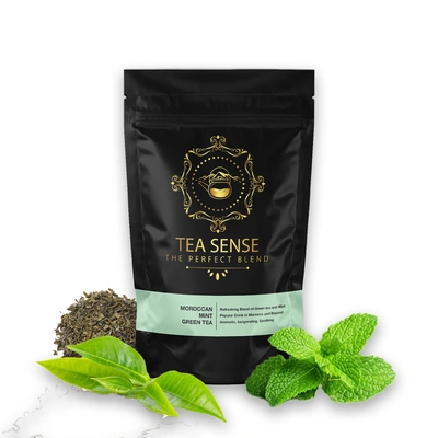 TEA SENSE Moroccan Mint Green Tea | Loose Leaf | 100 g | Refreshing Blend | Premium Green Tea and Spearmint | Minty and Invigorating | 50+ Cups