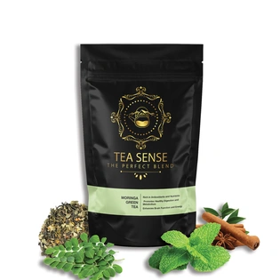 TEA SENSE Moringa Green Tea | Loose Leaf | 100 g | Green Tea, Moringa, Spearmint and Cinnamon | Healthy and Refreshing | 50+ Cups