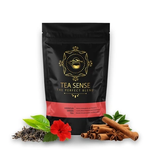 TEA SENSE Hibiscus Green Tea | Loose Leaf | 100 g | Green Tea, Hibiscus & Cinnamon | Refreshing Taste | 50+ Cups | Keeps Heart Healthy