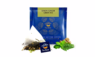 TEA SENSE Lemon Ginger Green Tea | 15 Pc | Pyramid Tea Bags in Sealed Pouches | Green Tea with Lemon and Ginger | Revitalising | Can be Rebrewed