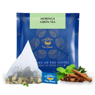 TEA SENSE Moringa Green Tea Pyramid Bags | 15 Pc | Pyramid Tea Bags in Sealed Pouches | Green Tea with Moringa, Spearmint, and Cinnamon | Refreshing | Can be Rebrewed