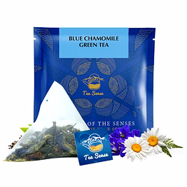 tea sense blue chamomile green tea | 15 pc | pyramid tea bags in sealed pouches | fresh healthy green tea, blue pea and chamomile flower | can be rebrewed