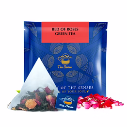 tea sense bed of roses green tea | 15 pc | pyramid tea bags in sealed pouches | fresh healthy organic green tea and aromatic rose petals | can be rebrewed