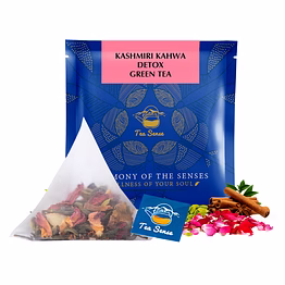tea sense kashmiri kahwa detox green tea | 15 pc | pyramid tea bags in sealed pouches | fresh healthy green tea, kashmiri saffron | can be rebrewed