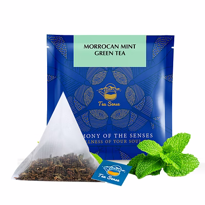 tea sense moroccan mint tea | 15 pc | pyramid tea bags in sealed pouches | fresh healthy organic green tea and refreshing spearmint | can be rebrewed