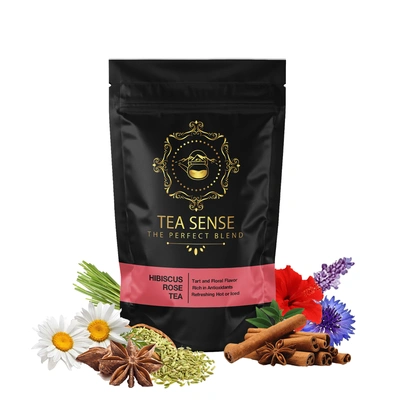 TEA SENSE - Hibiscus Rose Tea | 50g | Loose Leaf | Delicious Tangy Subtle Sweet Tea Blend of Hibiscus and Rose | Nourishes Your Body | Caffeine Free | 25 Cups+