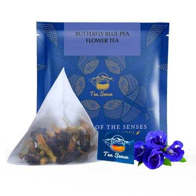 TEA SENSE - Butterfly Blue Pea Tea | 15 Pc | Pyramid Tea Bags in Sealed Pouches | Smooth and Healthy Drink | Can be Rebrewed
