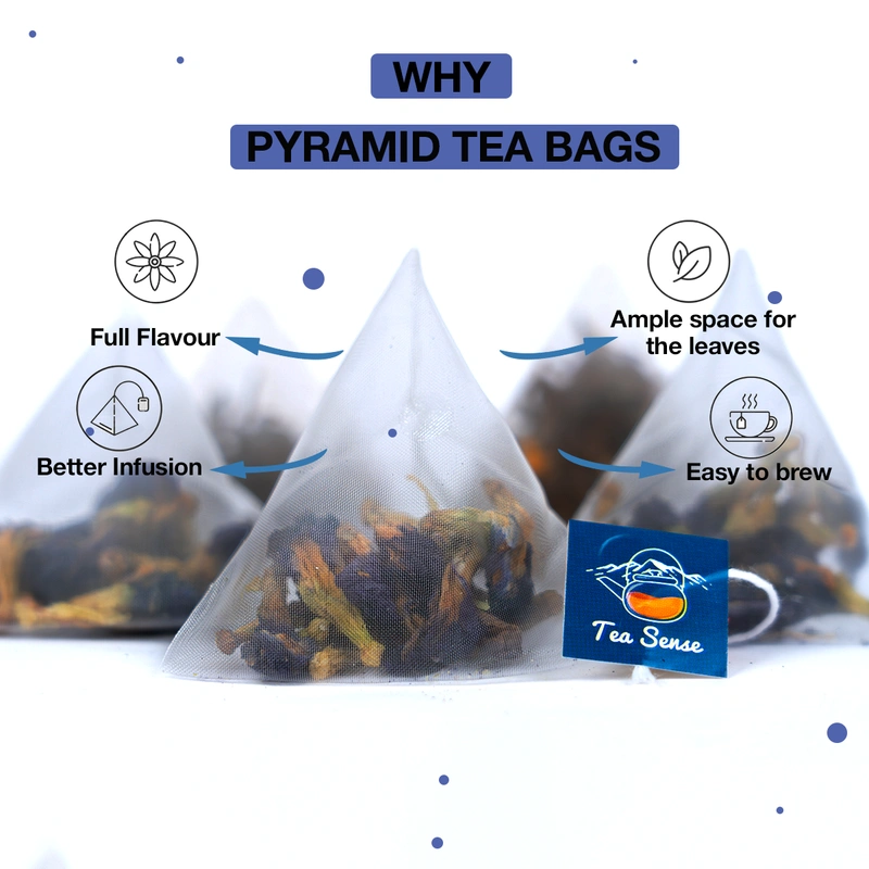 premium flower herbal organic pyramid tea bag chamomile rose lavender hibiscus butterfly blue pea 