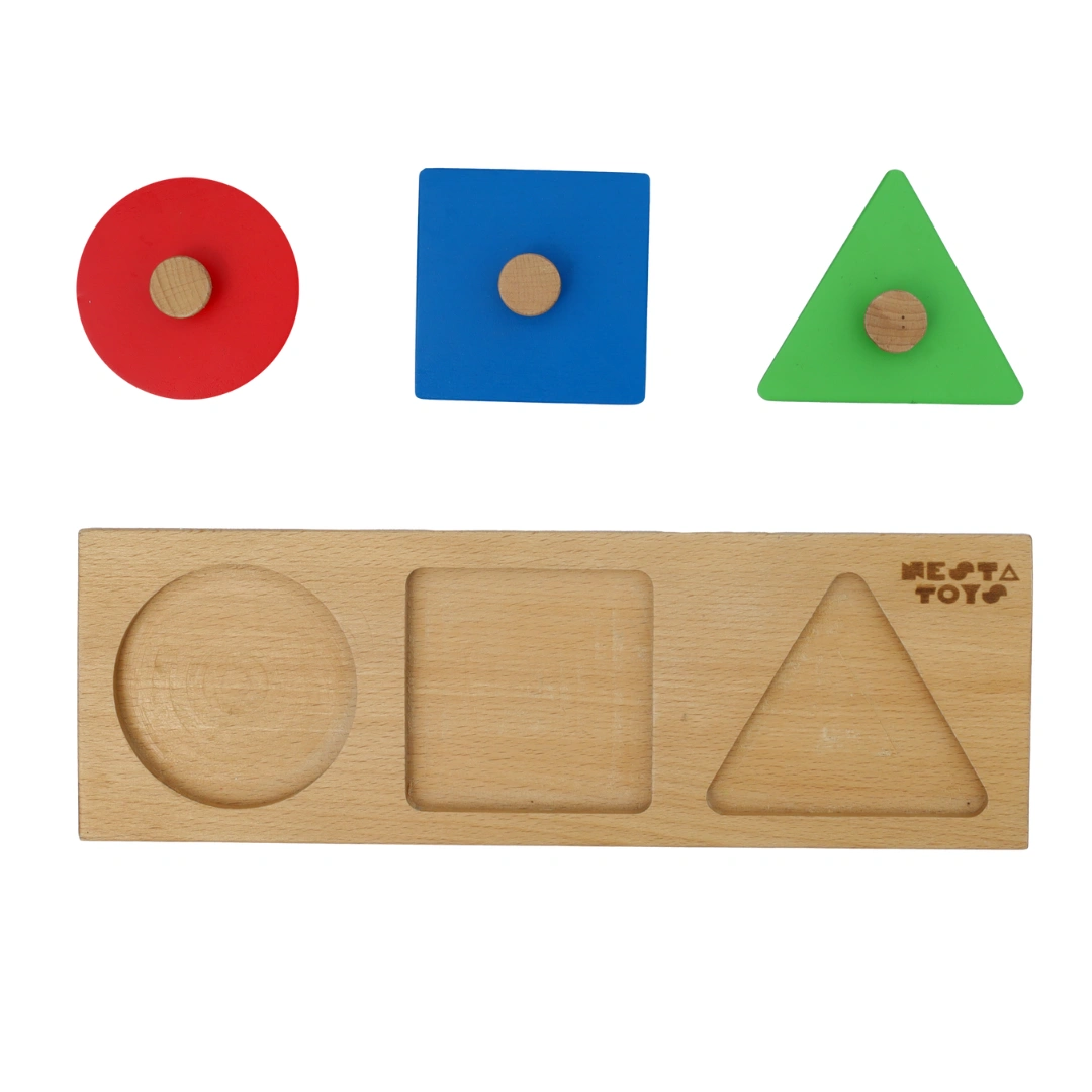 Montessori Wooden Shapes Jumbo Knob Puzzles | First Puzzle Set for Baby Toddler | Educational Shape Sorting Toy-2