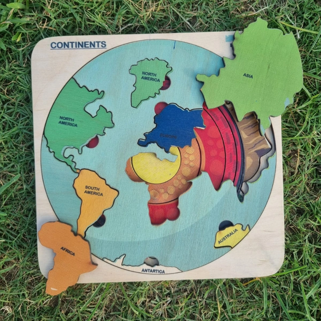 NESTA TOYS - World Map with Continents &amp; Earth Core | Geography Puzzles for Kids | Montessori Wooden Puzzle-2