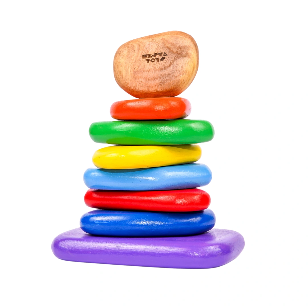 NESTA TOYS - Wooden Balancing Pebbles |  Rainbow Stacking Sensory Toy (8 Pcs)-NESTA0099