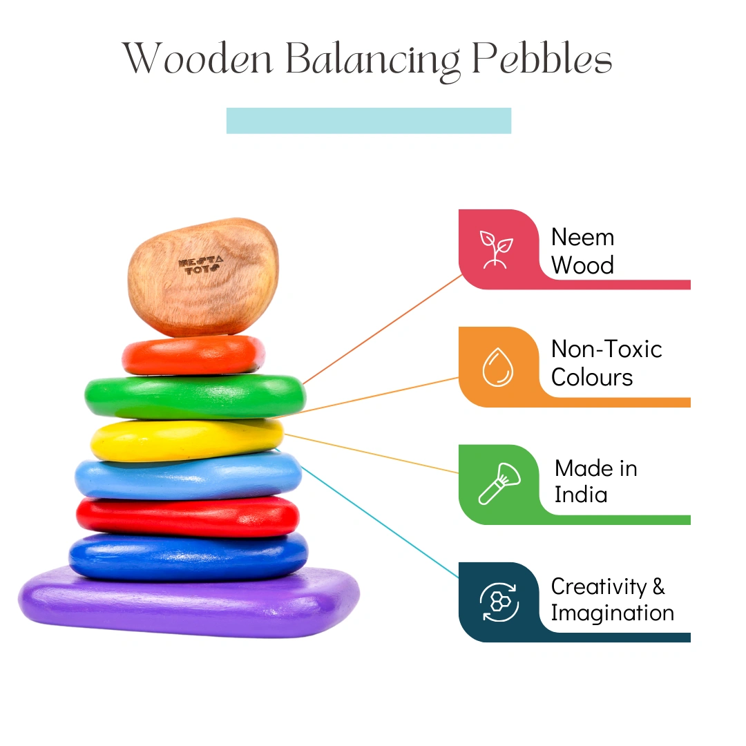 NESTA TOYS - Wooden Balancing Pebbles |  Rainbow Stacking Sensory Toy (8 Pcs)-2