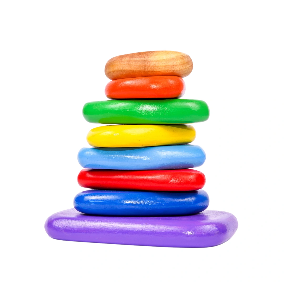 NESTA TOYS - Wooden Balancing Pebbles |  Rainbow Stacking Sensory Toy (8 Pcs)-3