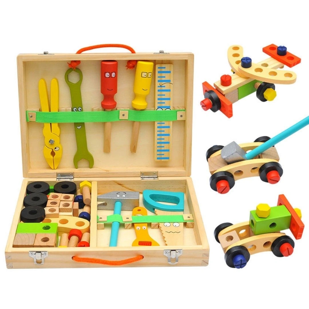 NESTA TOYS - 33-Piece Wooden Tool Kit Set with Tool Box-2