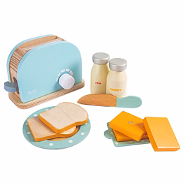 nesta toys - wooden bread pop-up toaster blue color