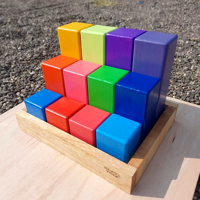 nesta toys - wooden building blocks with tray | stacking rainbow toy (12 pcs)