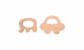 NESTA TOYS- Wooden Car & Elefant Teether Set | Beech Wood Teether for Babies