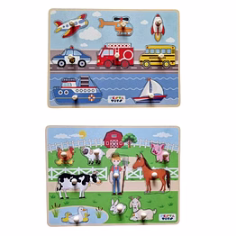 nesta toys wooden vehicle jumbo knob puzzle (8 pcs) & wooden farm animal jumbo knob puzzle (8 pcs)