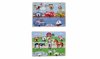Wooden Vehicle Jumbo Knob Puzzle (8 Pcs) & Wooden Farm Animal Jumbo Knob Puzzle (8 Pcs)