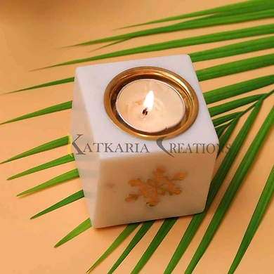 Snowflake White Marble Tea Light Candle Holder-1
