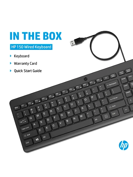 HP 150 Wired Full-Size Keyboard with Low-Profile Quiet Keys-4