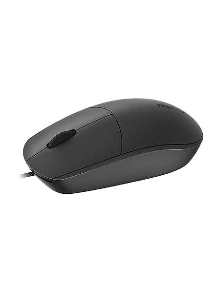 Rapoo N100 Wired USB Mouse, 3 yr Warranty, 1600 DPI Optical Tracking, Ambidextrous PC/Mac/Laptop - Black-1117