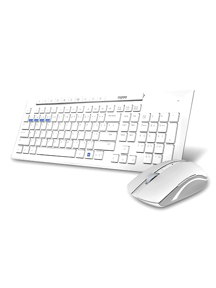 Rapoo 8210M Multi-Mode Keyboard &amp; Mouse Bluetooth 3.0/4.0 Wireless 2.4 GHz 1300 DPI Combo- White-1069