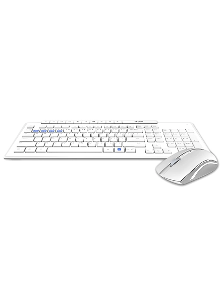 Rapoo 8210M Multi-Mode Keyboard &amp; Mouse Bluetooth 3.0/4.0 Wireless 2.4 GHz 1300 DPI Combo- White-1