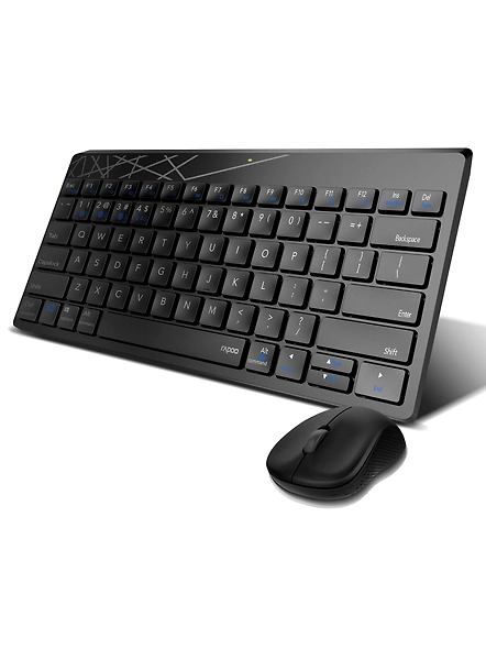 Rapoo 8000M Multi-Mode Keyboard &amp; Mouse Bluetooth 3.0/4.0 Wireless 2.4 GHz 1300 DPI Combo, 3 Years Warranty -Black-1059