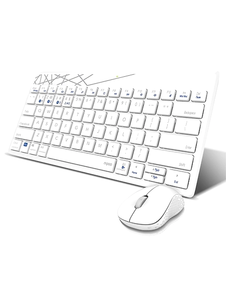 Rapoo 8000M Multi-Mode Keyboard &amp; Mouse Bluetooth 3.0/4.0 Wireless 2.4 GHz 1300 DPI Combo, 3 Years Warranty -White-1060