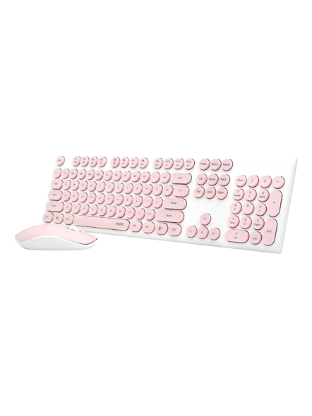 Rapoo X260 Wireless Keyboard and Mouse Combo set 2.4 Ghz with Type Writer Key- Pink