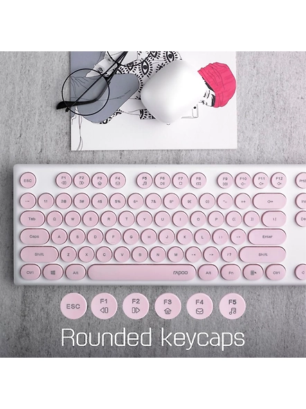 Rapoo X260 Wireless Keyboard and Mouse Combo set 2.4 Ghz with Type Writer Key- Pink-4