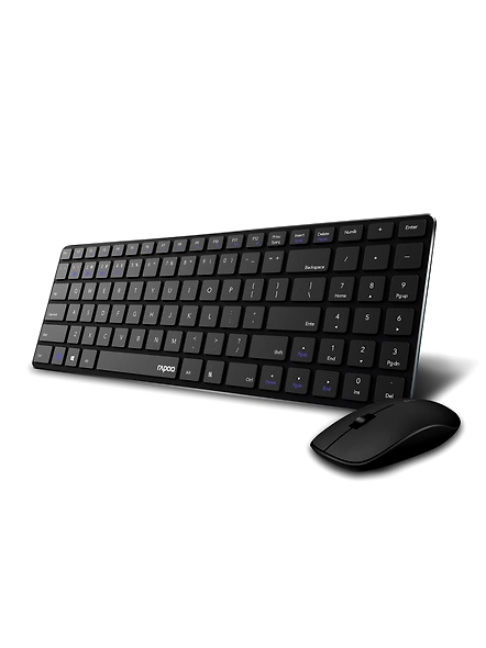 Rapoo 9300m Multi-Device Bluetooth + 2.4Ghz Wireless Keyboard &amp; Mouse Combo Ultra Slim Design, Spill-Resistant, Anodized Aluminum Body Compatible with Windows/PC/Chromebook, 3 Years Warranty - Black-1077